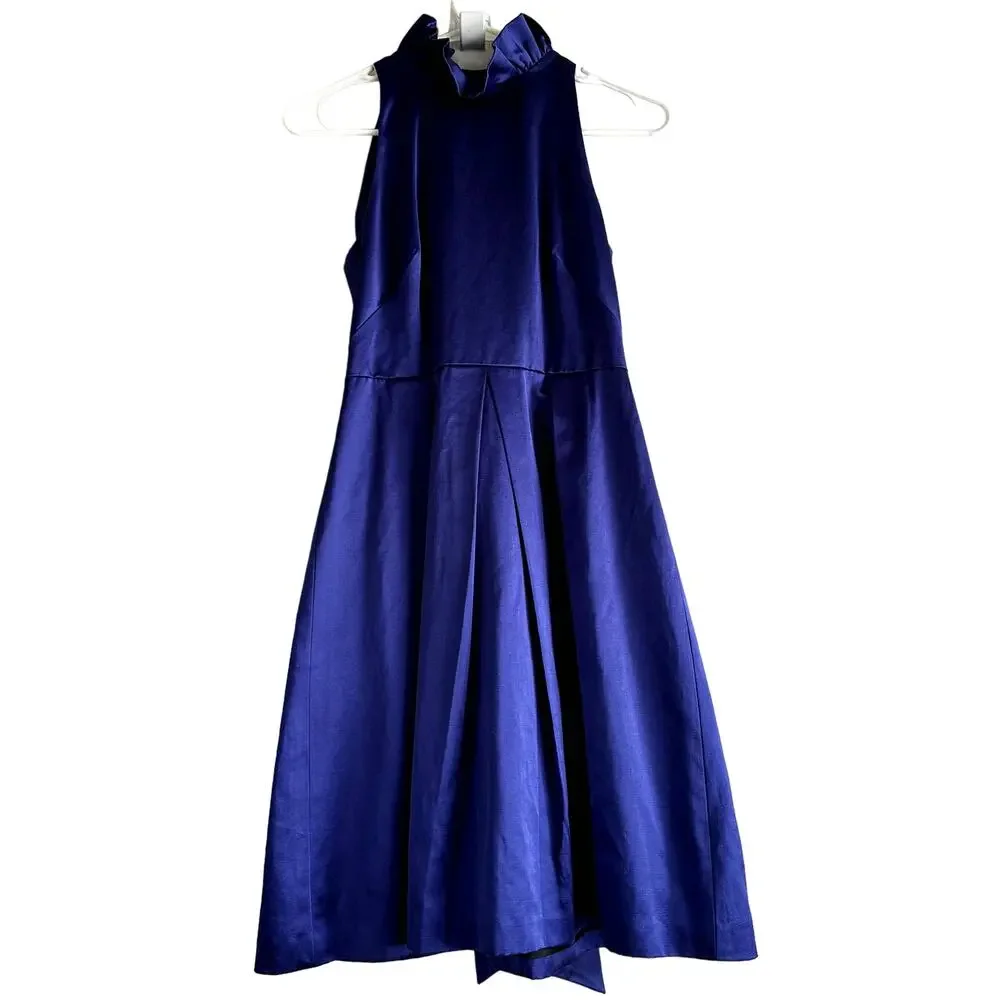 Kate Spade Dyan Silk Dress A Line Ruffle Collar Tie Waist Royal Blue Small